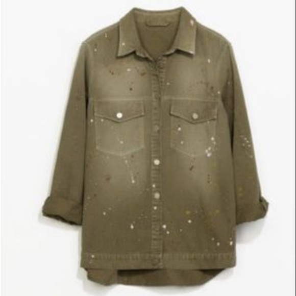 Zara Olive Green Paint Splatter Over Shirt - Picture 3 of 8